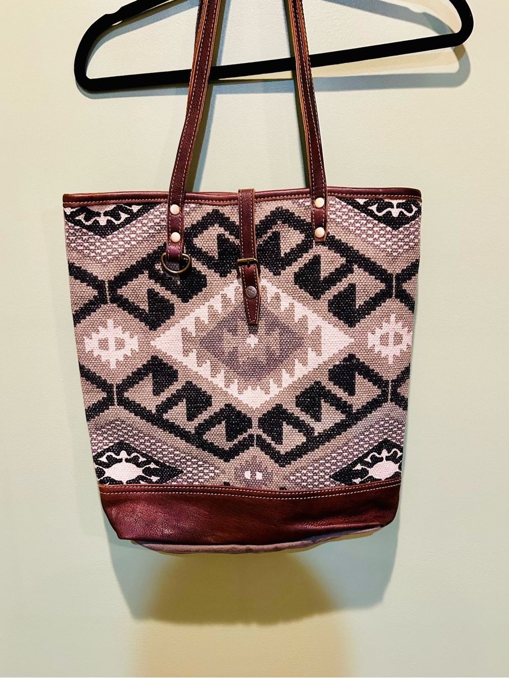 Myra Woven Geometric Tote Bag